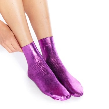 fuchsia-colored glittering ankle socks