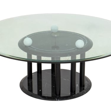 Italian Modern Marble &amp; Glass Revolving Low Table
