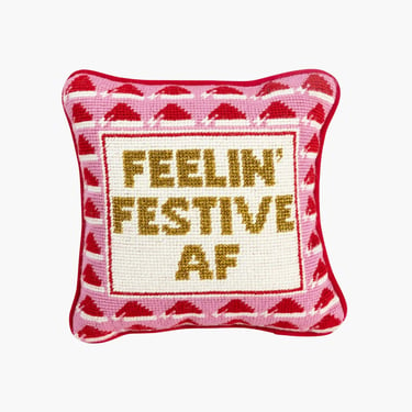 Festive AF needlepoint pillow