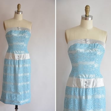 50s Lou-Ette dress/ vintage 1950s lace & satin dress/ vintage bombshell wiggle dress 