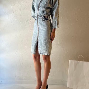 80s 'Nils' Acid Wash Denim Dress / Small 