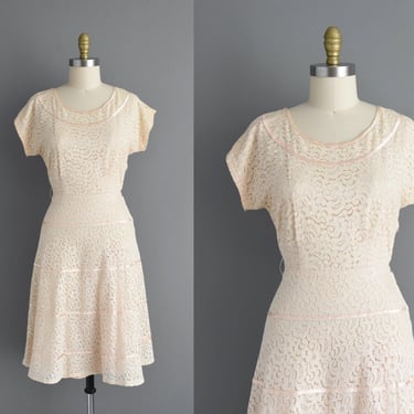 1950s vintage dress | Beautiful Ivory Cotton Lace Bridesmaid Wedding Dress | Large | 50s dress 