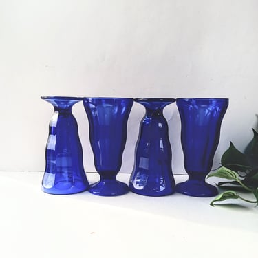 4 Vintage Anchor Hocking Cobalt Blue Milk Shake Malt Ice Cream Parlor Soda Fountain Glasses/ Christmas Winter / Mix and Match 