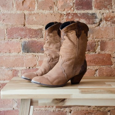brown cowboy boots | 80s vintage light brown tan high heel western cowgirl boots women's size 7.5 