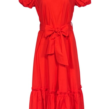 Tucker - Orange Puff Sleeve Maxi Dress w/ Tie Waist Sz L