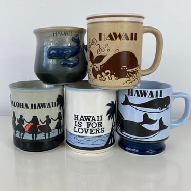 Vintage Novelty Hawaii Travel Mugs Sold Individually, Whales and Ocean Life Coffee Mugs, Stoneware Mugs, Pottery Mugs, Beach Decor, Fish 