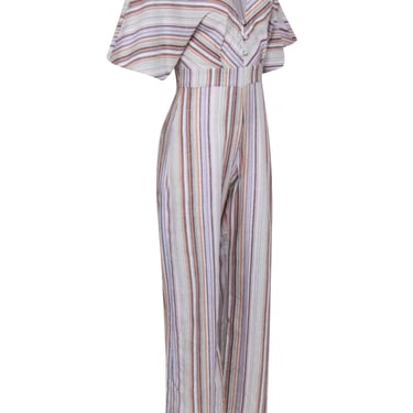 Karina Grimaldi - Multicolor Stripe Linen Blend Short Sleeve Jumpsuit Sz S