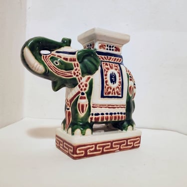 Vintage Ceramic Elephant Statue/ Small Elephant/ Plant Stand Figure/ Retro Home Decor / Flower Stand/ Decorative Ornament/Pottery Art 