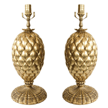 Pair of Gold leafed Pineapple Lamps by Bryan Cox