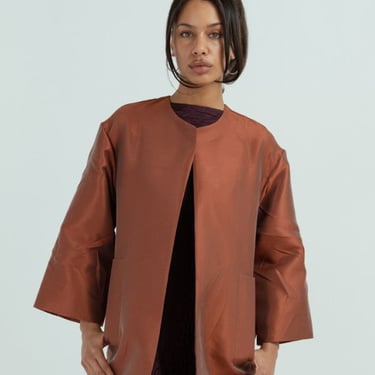 Odeeh Oversize Collarless Coat - Henna