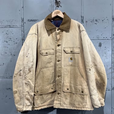 Vintage 70’s Carhartt blanket lined duck canvas  color chore  Jacket distressed 