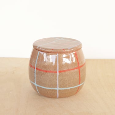 Small Ceramic Jar | Colourful Ceramic Container | Plaid Pottery 