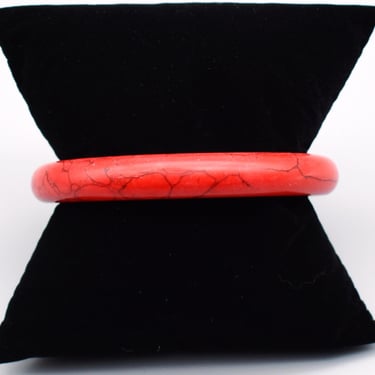 80's red howlite round boho bangle, heavy black matrix red stone stacking bracelet 