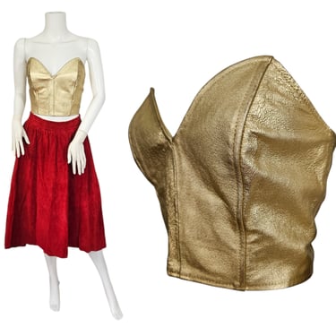 Chia 1980's Metallic Gold Leather Bustier I Top I Sz Med I B: 38" I Corset Top 