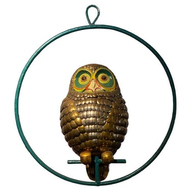 Large Modern Owl Sculpture on Hanging Perch by Sergio Bustamante