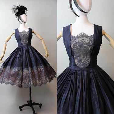 1950s Seymour Jacobson SILK chantilly lace dress xs | new fall 