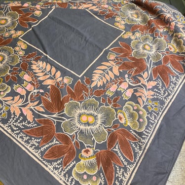 Vintage Soleiado Scarf Gray Cotton Orange Floral Large Square Charles Demery 