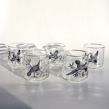 1980s Wild Bird Cocktail Glasses set of 5