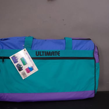 80s Duffle Bag | Teal Green, Blue, Purple | Unused with Tags | PVC Nylon | Webbed Straps | Industrial Zipper | Moulded Hardware 