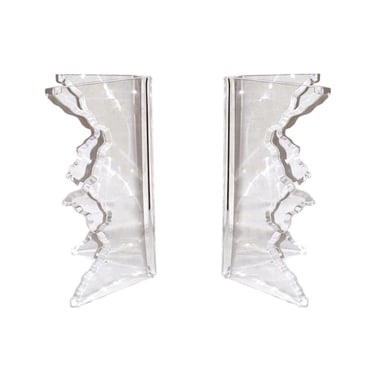 Pair of Sculptural Lucite Dining Table Bases for Glass Top, Flame Ice Edge Thick Molded Midcentury Modern 