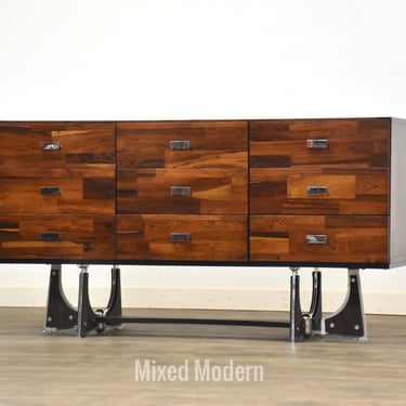 Rosewood and Chrome Brutalist Dresser 