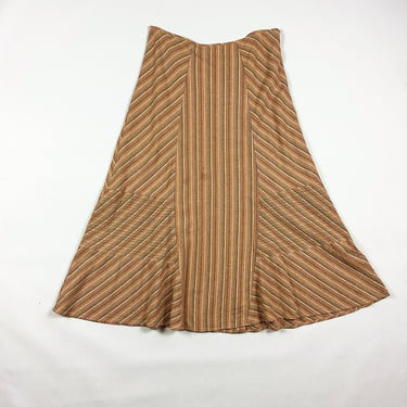 1990s Peach Stripe Quilted Crazy Stitched Midi Skirt / Bell / Size XL / Size 14 / Pastel / Natural Stone / y2k / 00s / Neutrals / Plus 