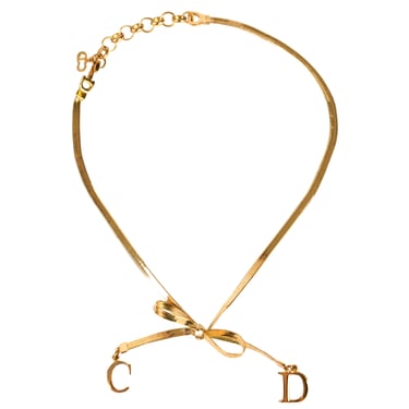 Christian Dior Vintage Golden Dangling CD Charm Bow Choker Necklace