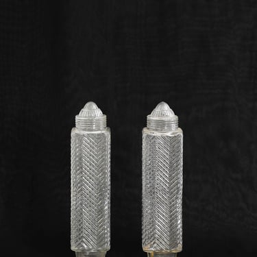 Vintage Art Deco Clear Glass bullet chevron Lamp Shades pair 