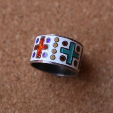 Enamel RING / 1950's Sterling Silver Jewelry / Size 5 1/2 Colorful Ring 