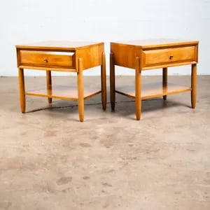 Mid Century Modern Nightstands End Side Tables LA period Furniture Blonde Drawer