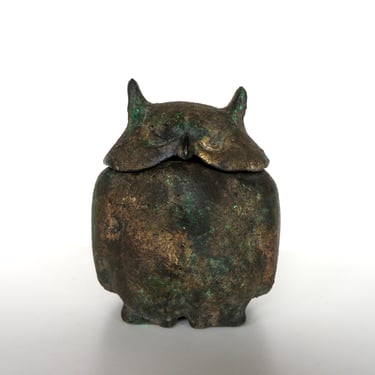 Vintage Japanese Iron Owl Incense Burner, 1960s Large Brutalist Metal Art Bird 