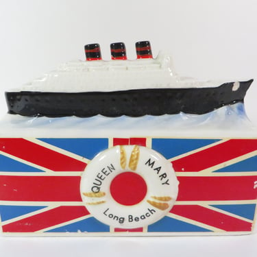 1968 Queen Mary Ship Long Beach CA Ceramic Coin bank 