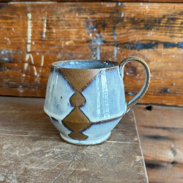 Mug - White Glaze with Brown Geometrics 