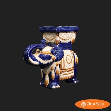 Mini Blue with White Ceramic Elephant