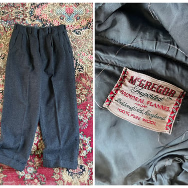 Vintage 1950’s McGregor charcoal gray trousers | English Balmoral flannel pants, @30 -31W x 27.5”L 