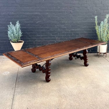 Large Expanding Antique Spanish Carved Dining Table, c.1940’s 