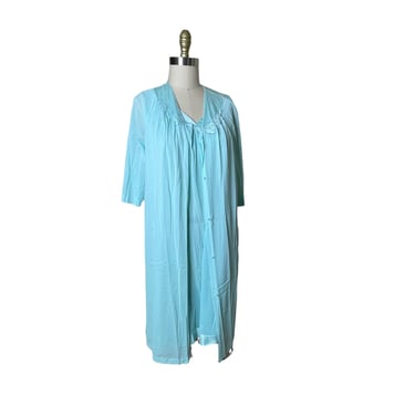 Vintage VASSARETTE Peignoir Set 2-Piece Set Robe Nightgown Loungewear Aqua Turquoise Blue size large 