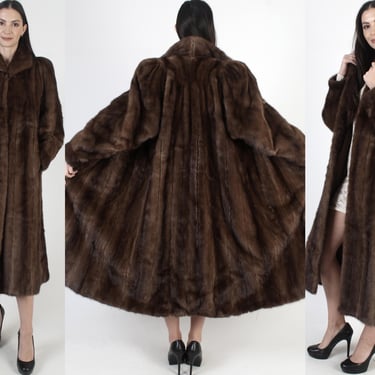 Mary McFadden Mink Coat, Authentic Full Length Jacket, Brown Designer Couture Overcoat 