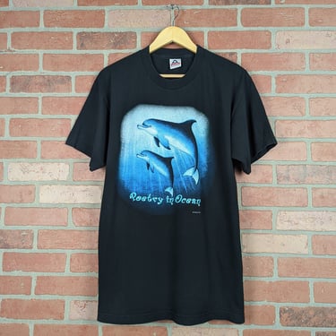 Vintage 90s Dolphins "Poetry in Ocean" ORIGINAL Nature Graphic Tee - Large 