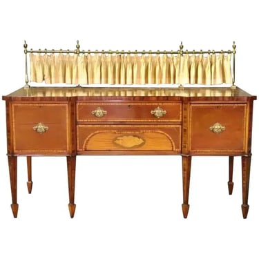 Gorgeous Mahogany Sheraton English Sideboard with Cellarette and Brass Gallery F