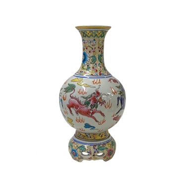 Chinese Oriental White Porcelain Flower Kirin Graphics Art Vase ws3287E 