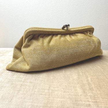 60’s Gold lame’ clutch purse~ small compact cloth purse~ some shimmer & sparkle 1960’s evening bag hand held 