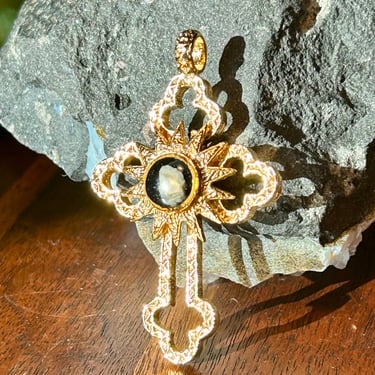 Gold Plated Cross Relic Stone From Bethlehem Vintage Cross Pendant Christianity Religious jewelry Catholic 