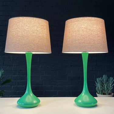 Pair of Mid-Century Modern Green Tulip Shape Table Lamps by Laurel, c.1960’s 