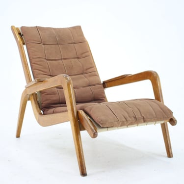 1960s Jan Vanek Very Rare Relaxing Oak Armchair, Czechoslovakia 