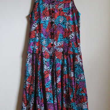 90s Auggie Cordero Abstract Print Dress S 32 Bust 