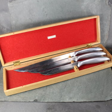 MCM Abercrombie & Fitch Co Carving Set in Original Wooden Box | Set of 3 Stainless Carving Knives | Foodie Gifts | Bixley Shop 