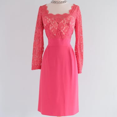 Vintage 1960's Salmon Pink Lace Cocktail Dress by Emma Domb / M