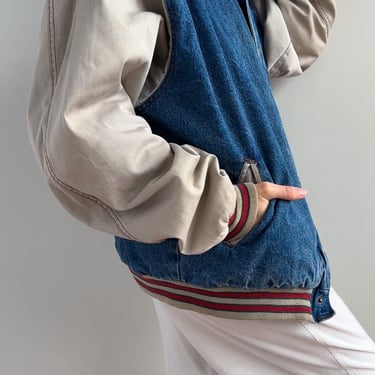 Vintage Latte and Medium Wash Denim Letterman Jacket