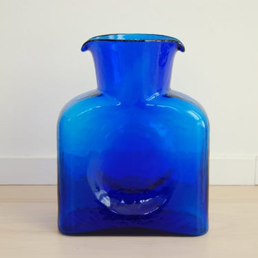 Mid Century Modern Blenko Handcrafted Glass Water Bottle Carafe Pitcher Vase Cobalt Blue 